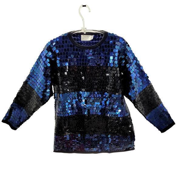 Belford Vintage Merino Wool Sequin Stripe‎ Maximalism Formal Pullover Sweater - Picture 1 of 14